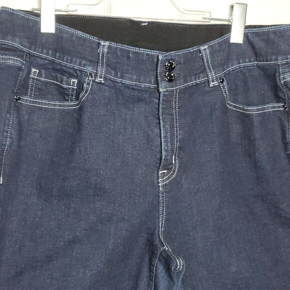 Lane Bryant Jeans Womans 18 Blue Bootcut Dark Wash Demin Contrast Trim Stretch - Picture 3 of 14